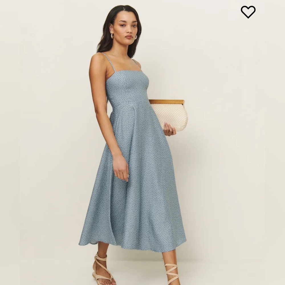 Reformation Monette Linen Dress Sky Dot US 8 Pristine condition!